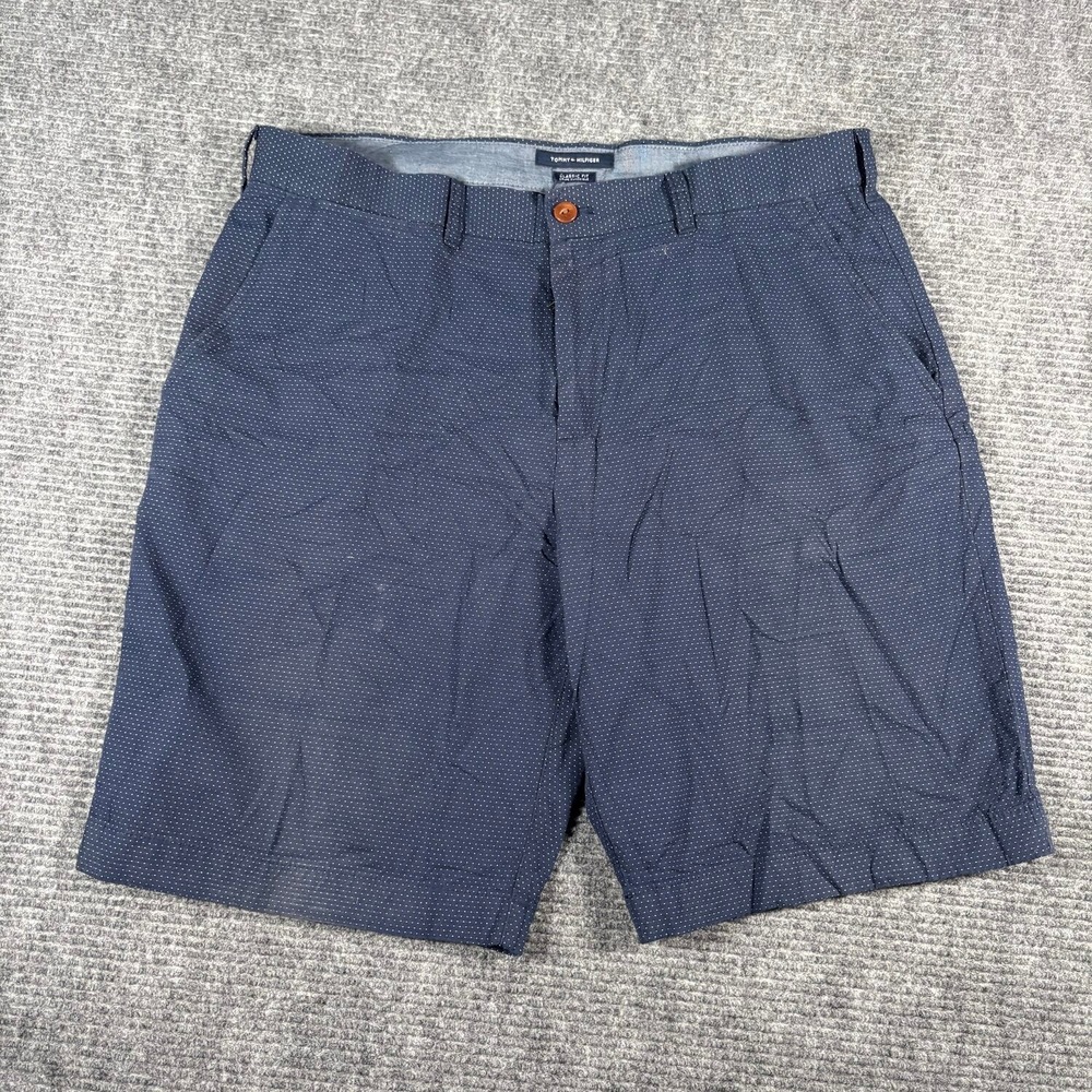 Tommy Hilfiger Shorts Mens 38 Navy Blue Excellent Classic Fit Micro Polka Dot